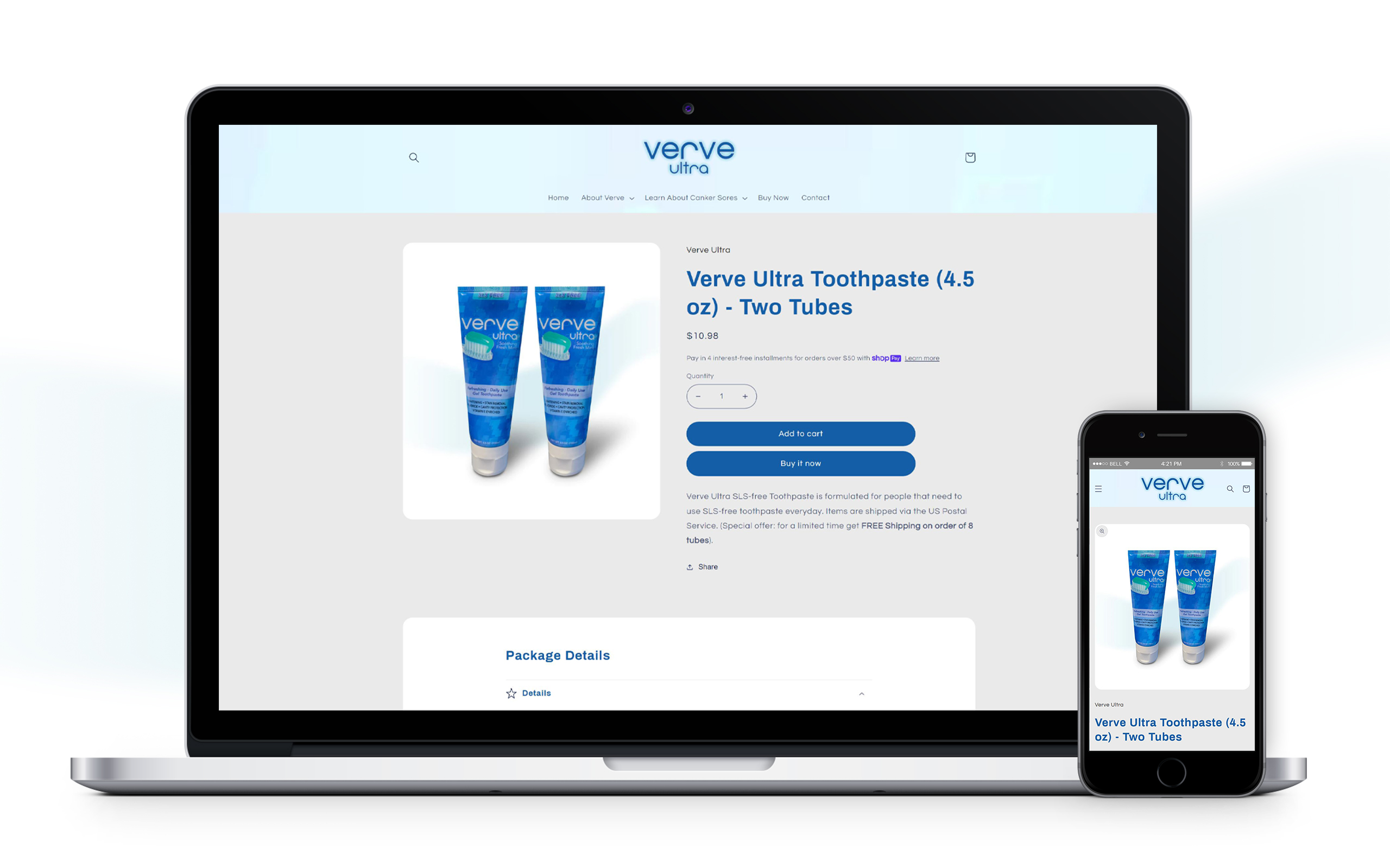 Verve Ultra Toothpaste Website Product Page
